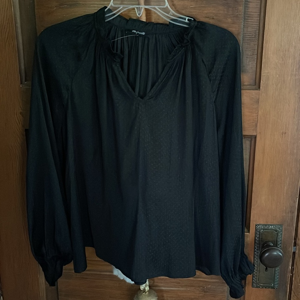Madewell Poet Top Silky black Blouse Office Work Career Holiday Small